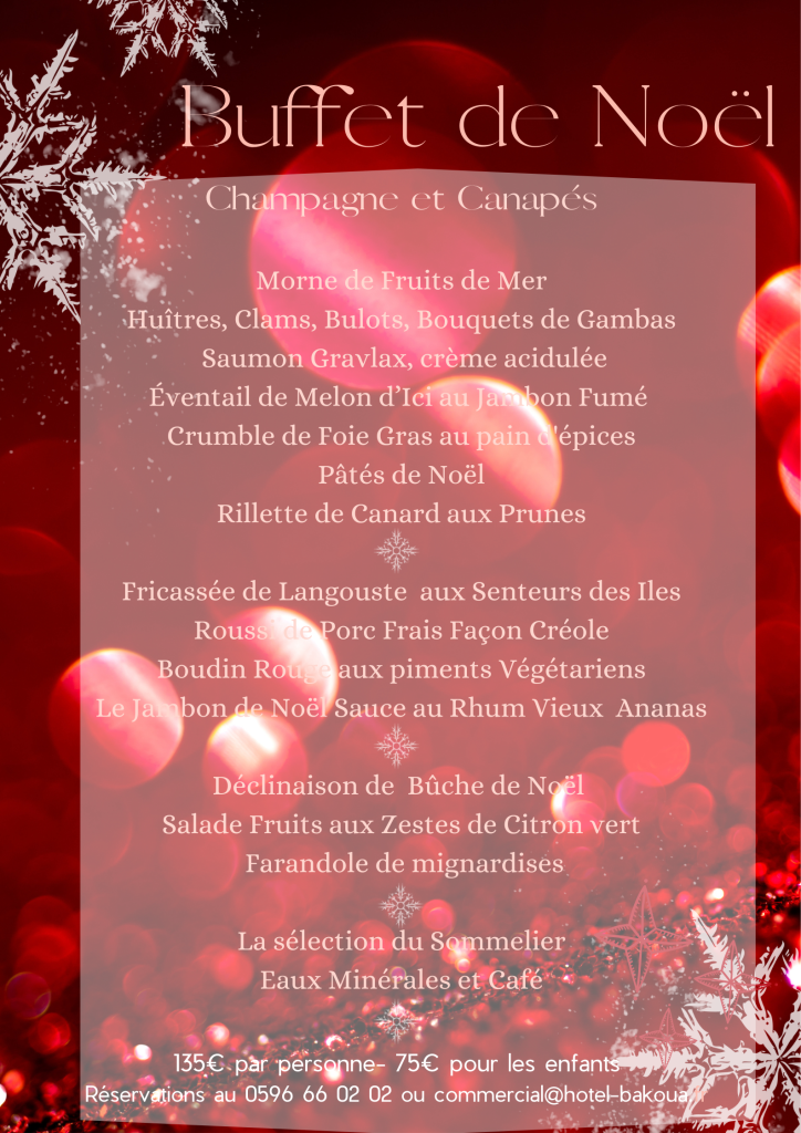 Menu de Noel Hôtel Bakoua